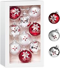 Amooca Christmas Colorful Glass Balls Decoration Festival Party Home Decors Holiday Xmas Tree Hanging Ornaments Set 9pc 2.65in Red Silver Floral