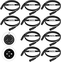 Vista 1 de Cable DMX de 6.5 pies, paquete de 10 cables flexibles XLR macho a hembra de 3 pines para señal de iluminación de escenario, conexión XLR, cable
