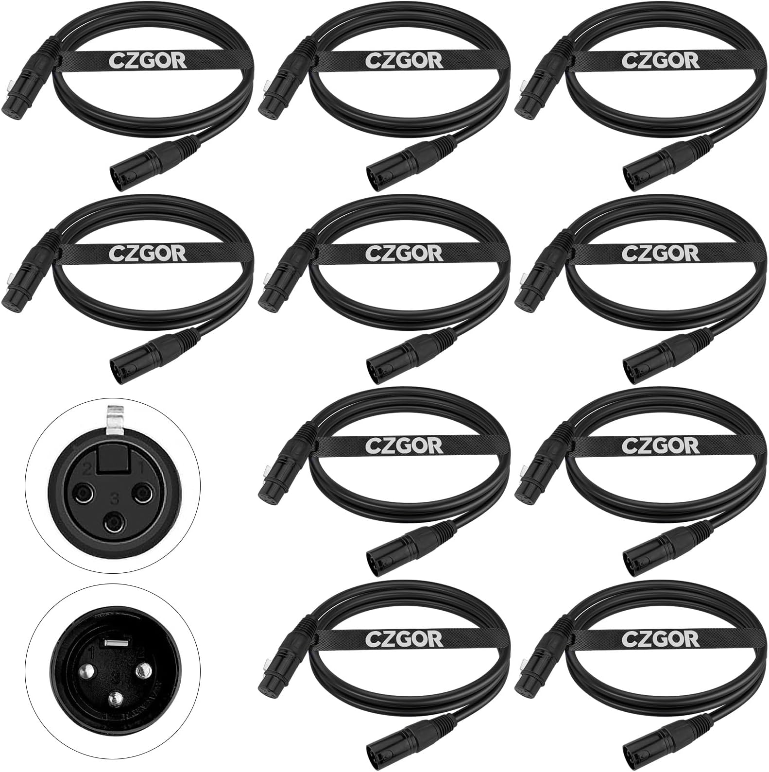 DMX Cable 6.5 ft, 10 Pack Flexible 3 Pin XLR Male to Female Cable Wire for Stage Lighting Signal XLR Connection Stage Light Wire for Par Light Moving Head Spotlight Input & Output