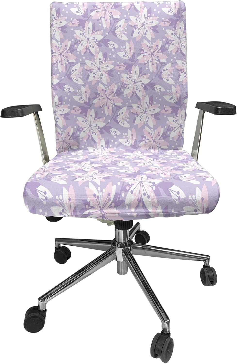 Ambesonne Floral Office Chair Cover, Botanical Theme Abtract Flowers Pattern Spring Blossom Motifs, Stretchable Decorative Universal Size High Back Printed Slipcover, Purple