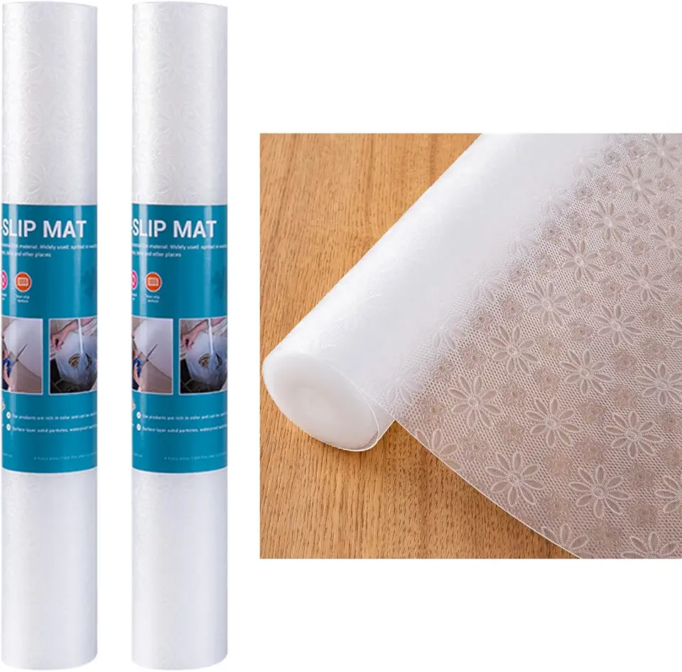 Kit 2 Forro de Gavetas Antiderrapante PEVA 45x150cm - Impermeável, Transparente para Cozinha, Armário, Geladeira e Prateleiras (Flor)