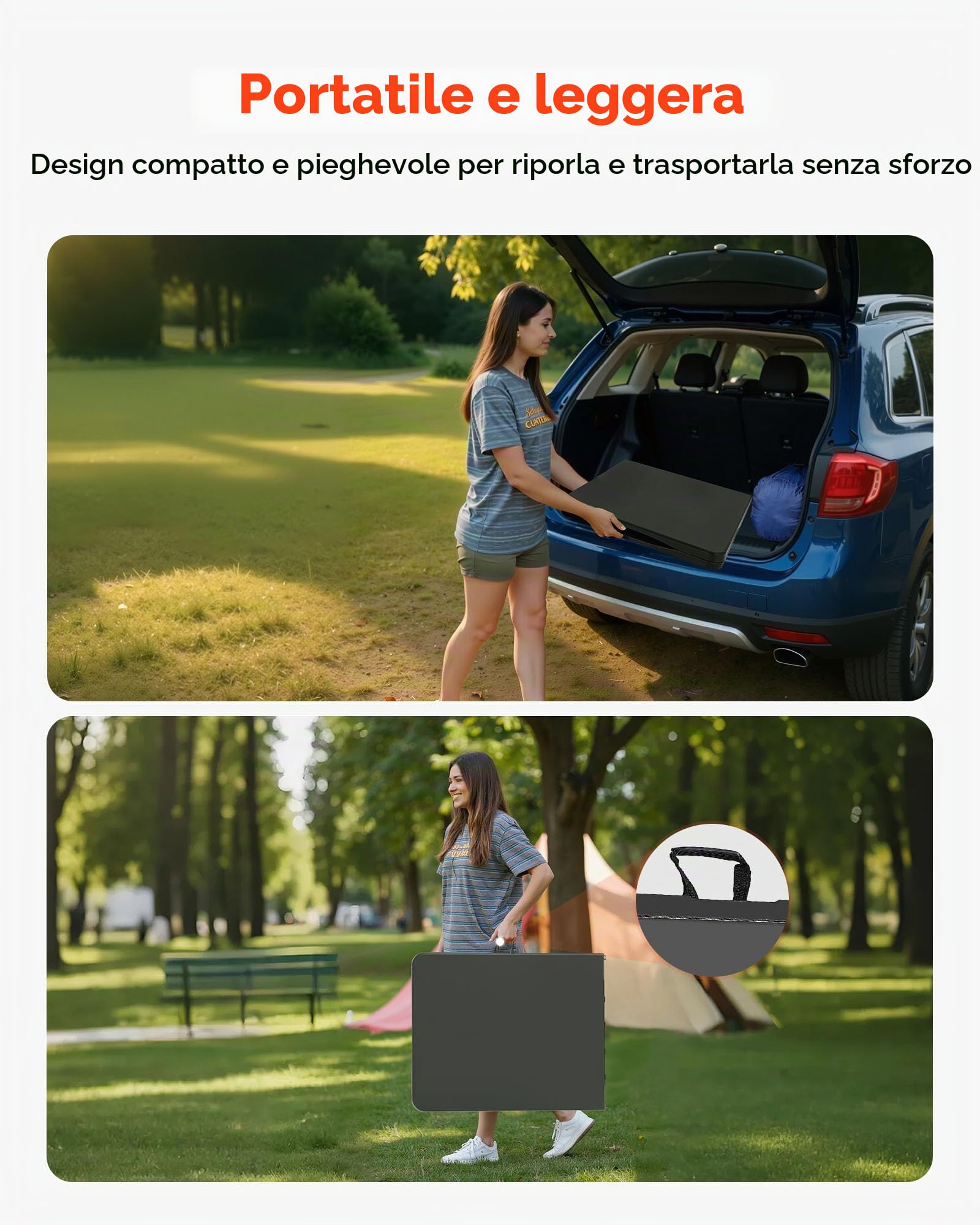 VEVOR Tavolo Pieghevole a Metà, Tavolo in Plastica Resistente Portatile e Rettangolare da 1800x740x740 mm, per Interni ed Esterni con Maniglia Integrata, per Feste, Cene, Picnic, Bianco