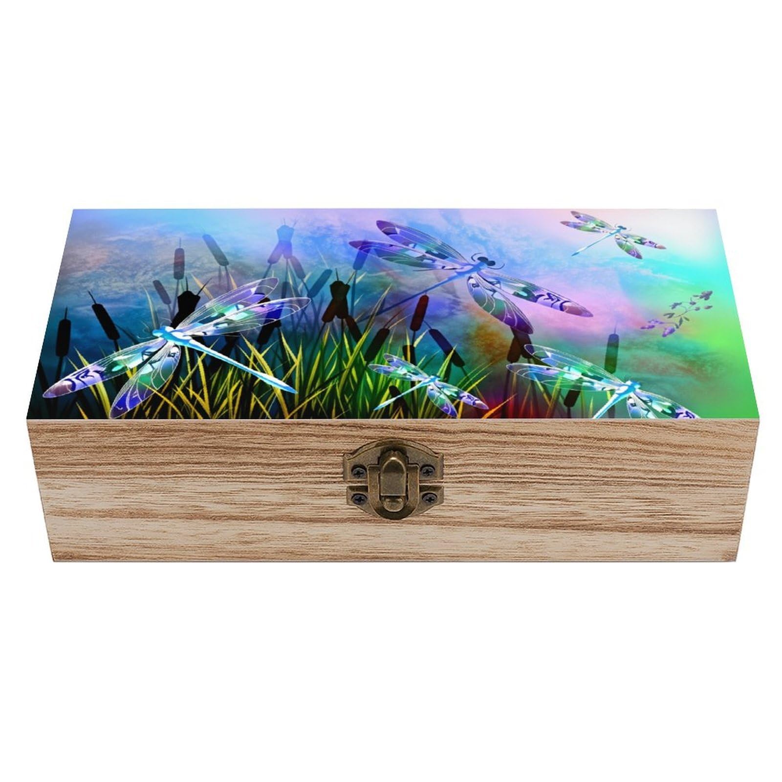 asbwuo Purple Dragonfly Vintage Wooden Keepsake Box