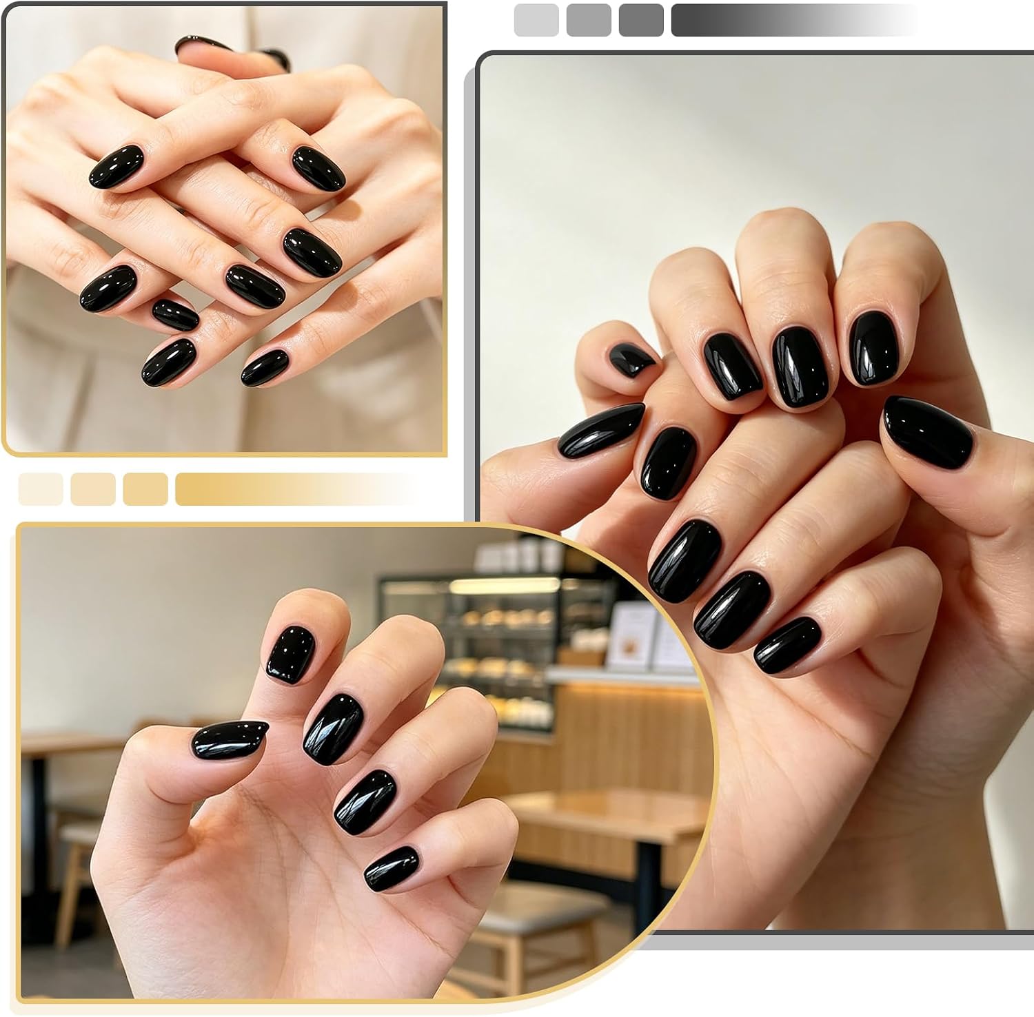 Semi Cured Gel Nail Strips, Flexible UV Nail Wraps for Flat to C-Curved Nails, Salon Quality Long Lasting Solid Color Gel Polish Stickers Kit for DIY Home Manicure-20 Pcs(Black)