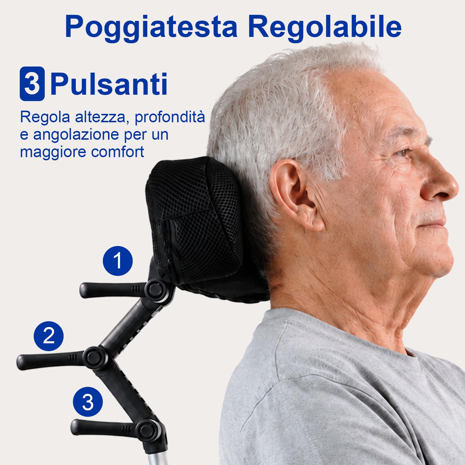 Poggiatesta per Sedia a Rotelle, Regolabile, Traspirante Supporto Testa