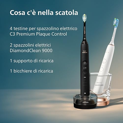 Philips Sonicare DiamondClean Series 9000 Twin Pack Sonic Electric Toothbrushes, Cleaner Teeth and Gums Connected with App, Black and Rose Gold (Model HX9914/61) - 9