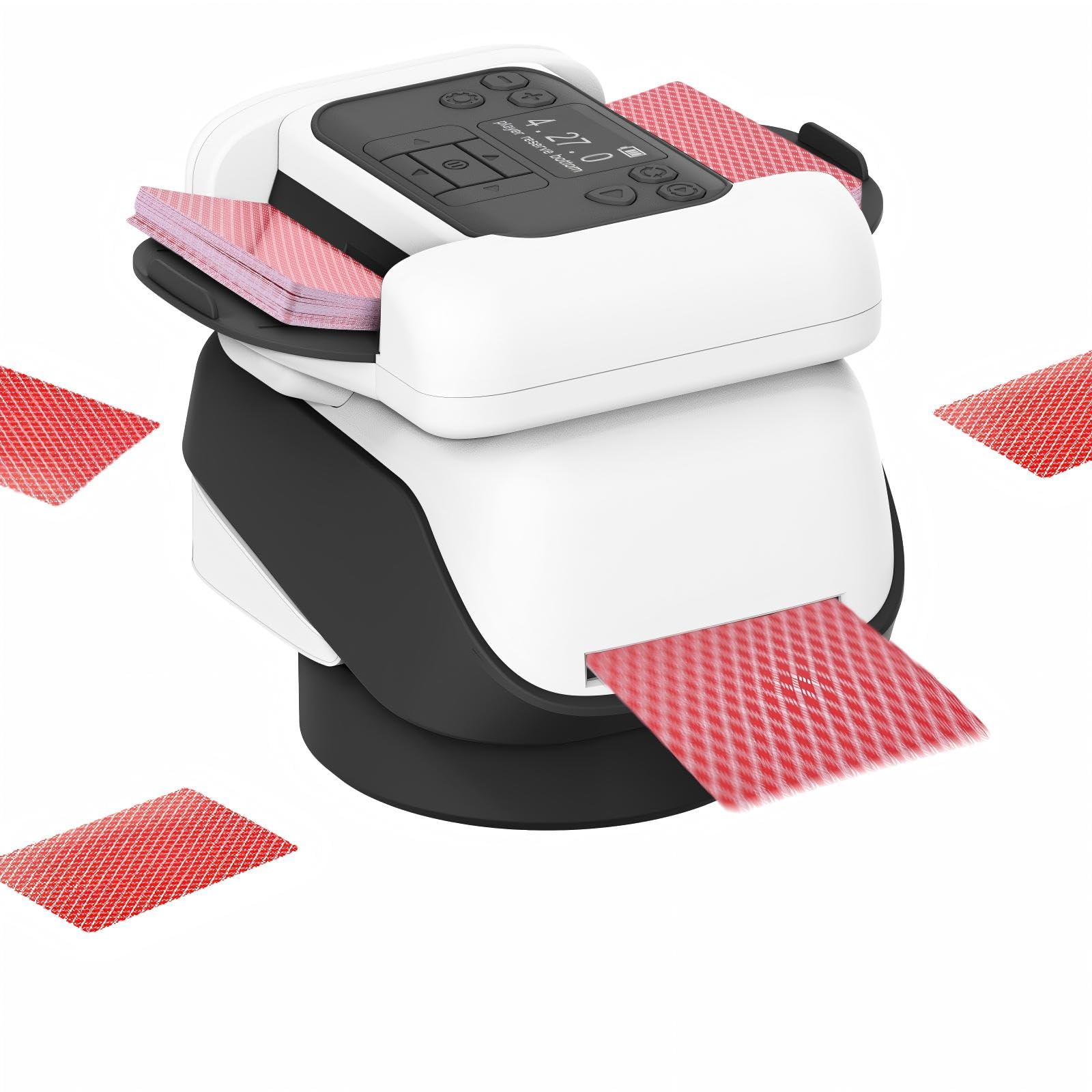 2 en 1 Distribuidor y barajador automático, Giro 360° para 1–2 Barajas, 1–8 Jugadores, Recargable, para Póker, Blackjack, UNO y Texas Hold'em, con Modo de Juego Personalizable