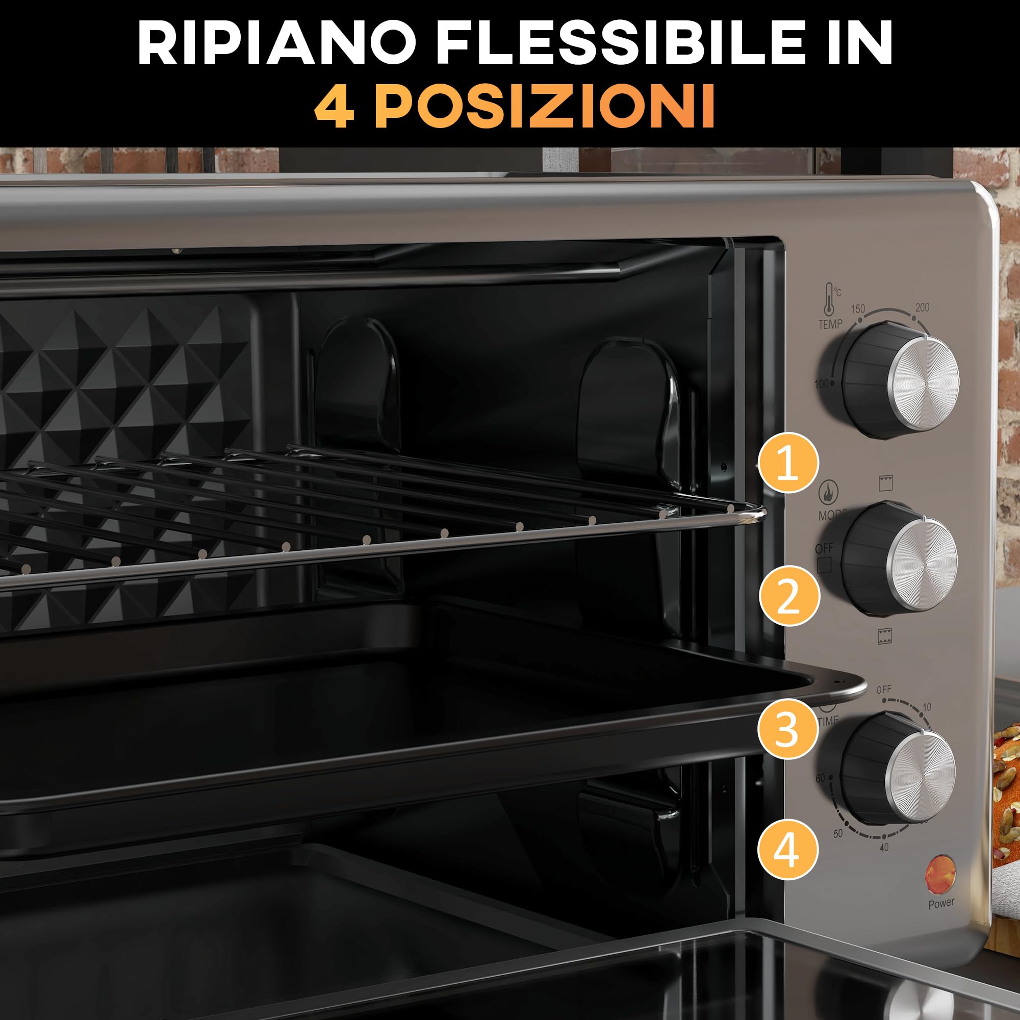 HOMCOM Fornetto Elettrico 30L, Mini Forno Elettrico 1600W, Argento
