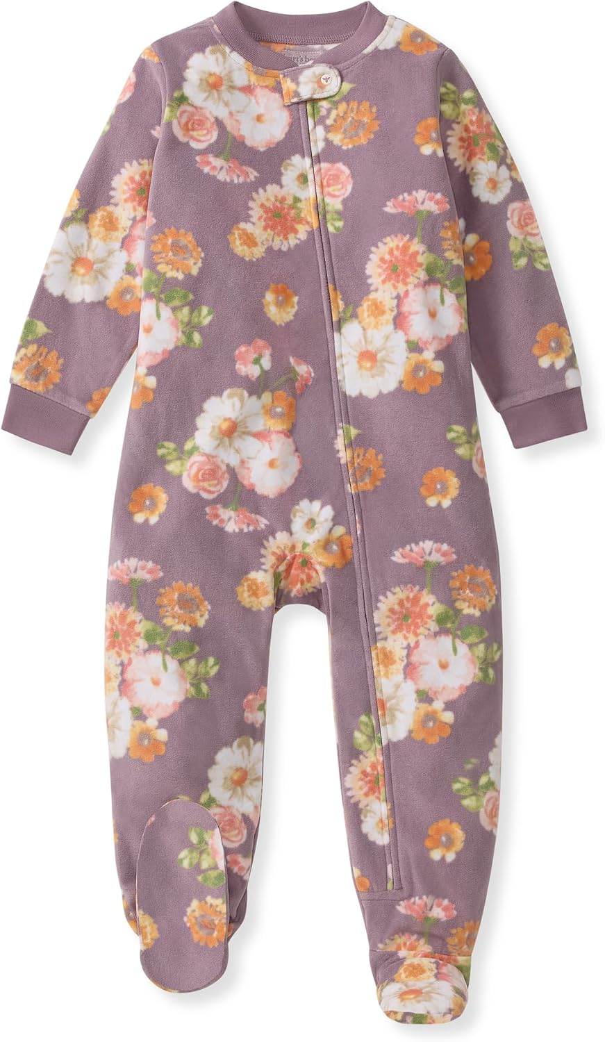 Burt's Bees Baby Unisex Fleece Sleeper Pajamas, One-Piece Zip-up Footed PJ, Soft Recycled Microfleece