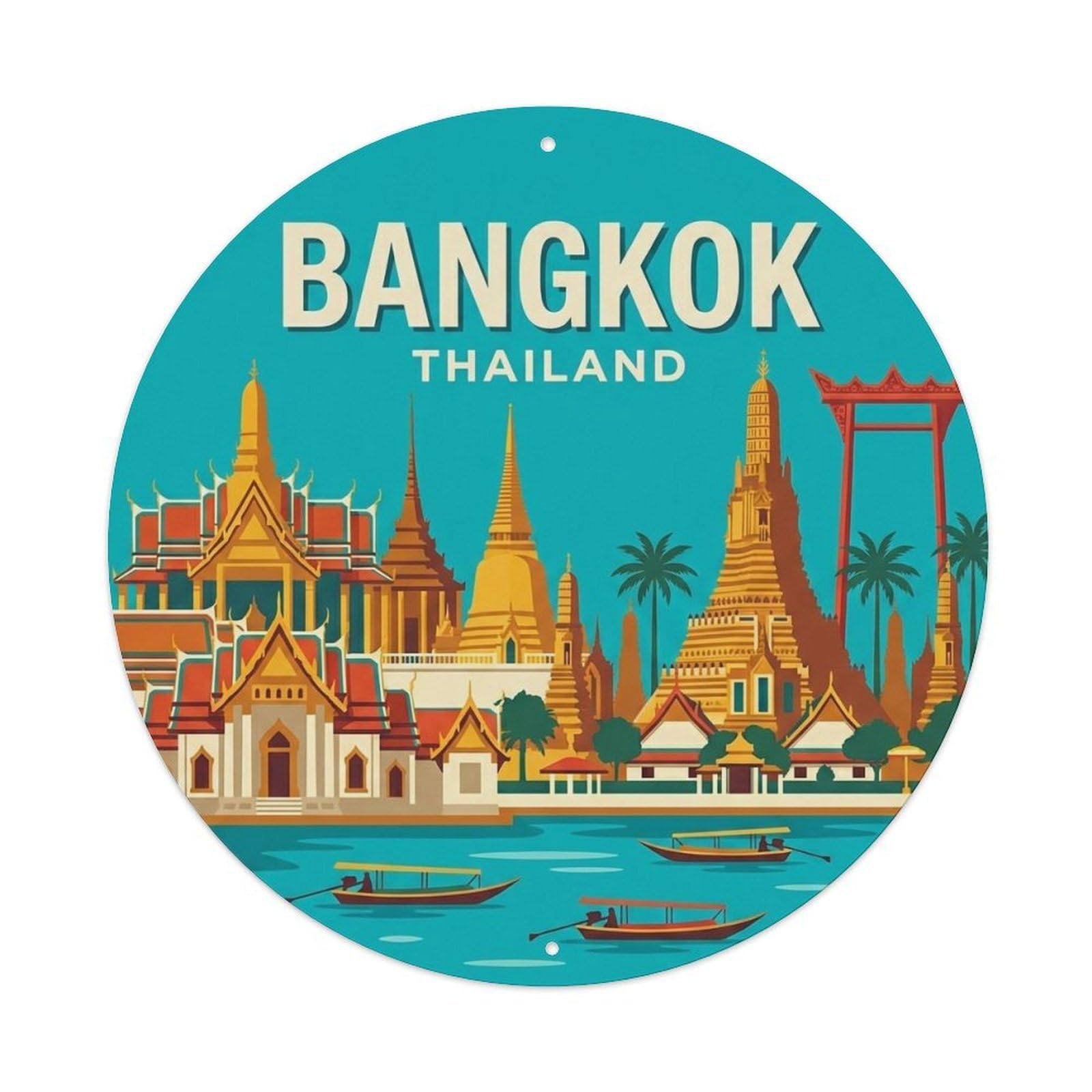 Vintage Travel Thailand Bangkok Metal Tin Sign