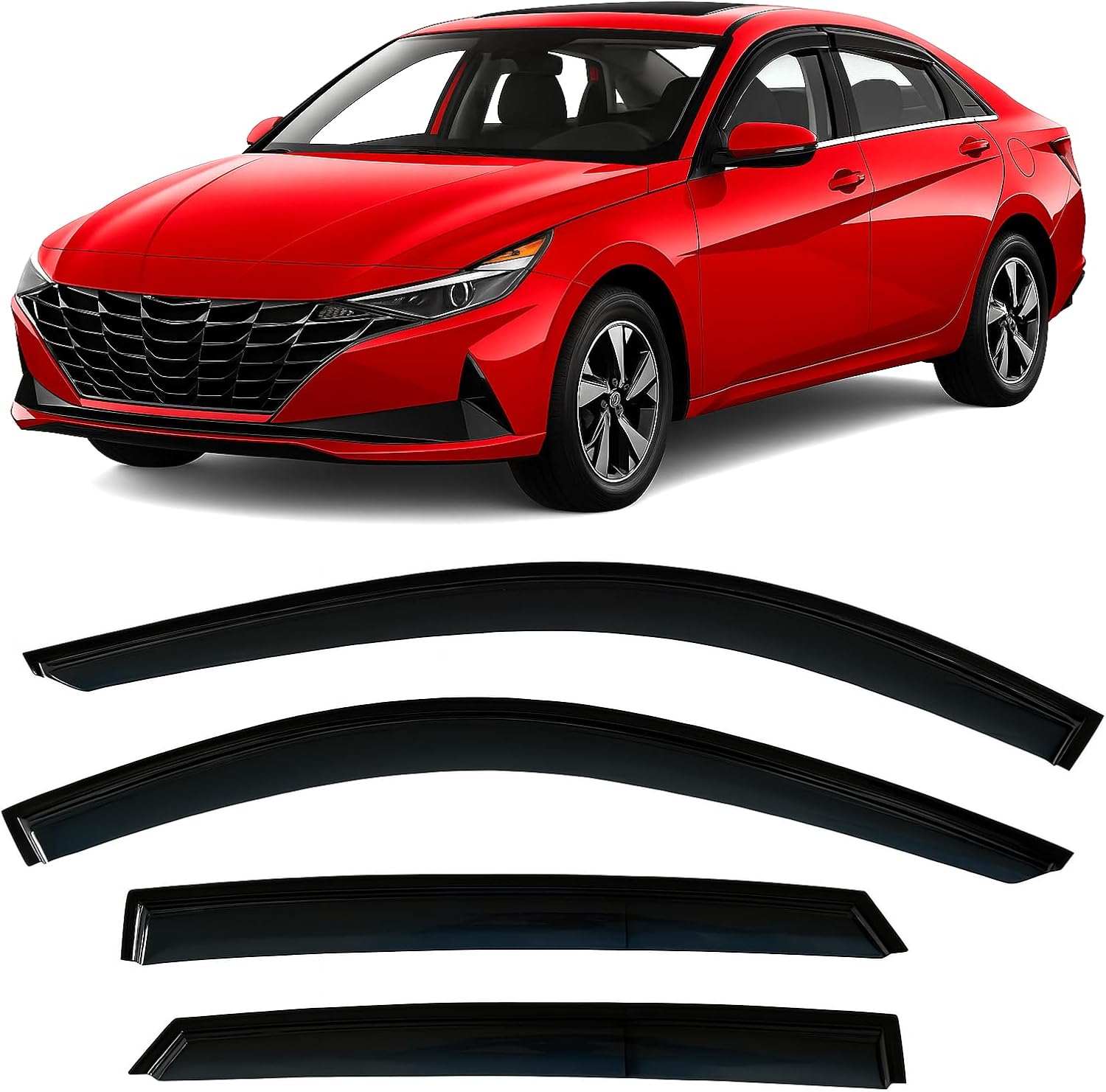 2021-2026 Tape-on Rain Guards for Hyundai Elantra Side Window Deflector Visors SE SEL Sport N Line Limited Hybrid Durable Tinted Vent Shade 2022 2023 2024 2025