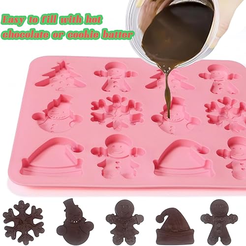 Miniatura 7 de Paquete de 2 moldes de silicona para chocolate de Navidad, bandejas antiadherentes para hornear galletas con elementos navideños para hacer regalos,