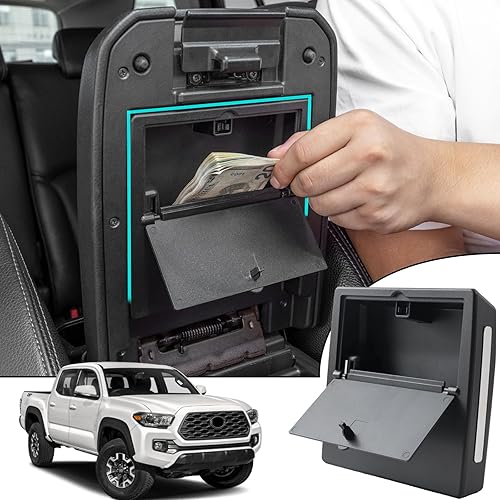 JDMCAR Caja de almacenamiento oculta de un solo toque compatible con Toyota Tacoma 2016-2023, organizador de consola central, reposabrazos