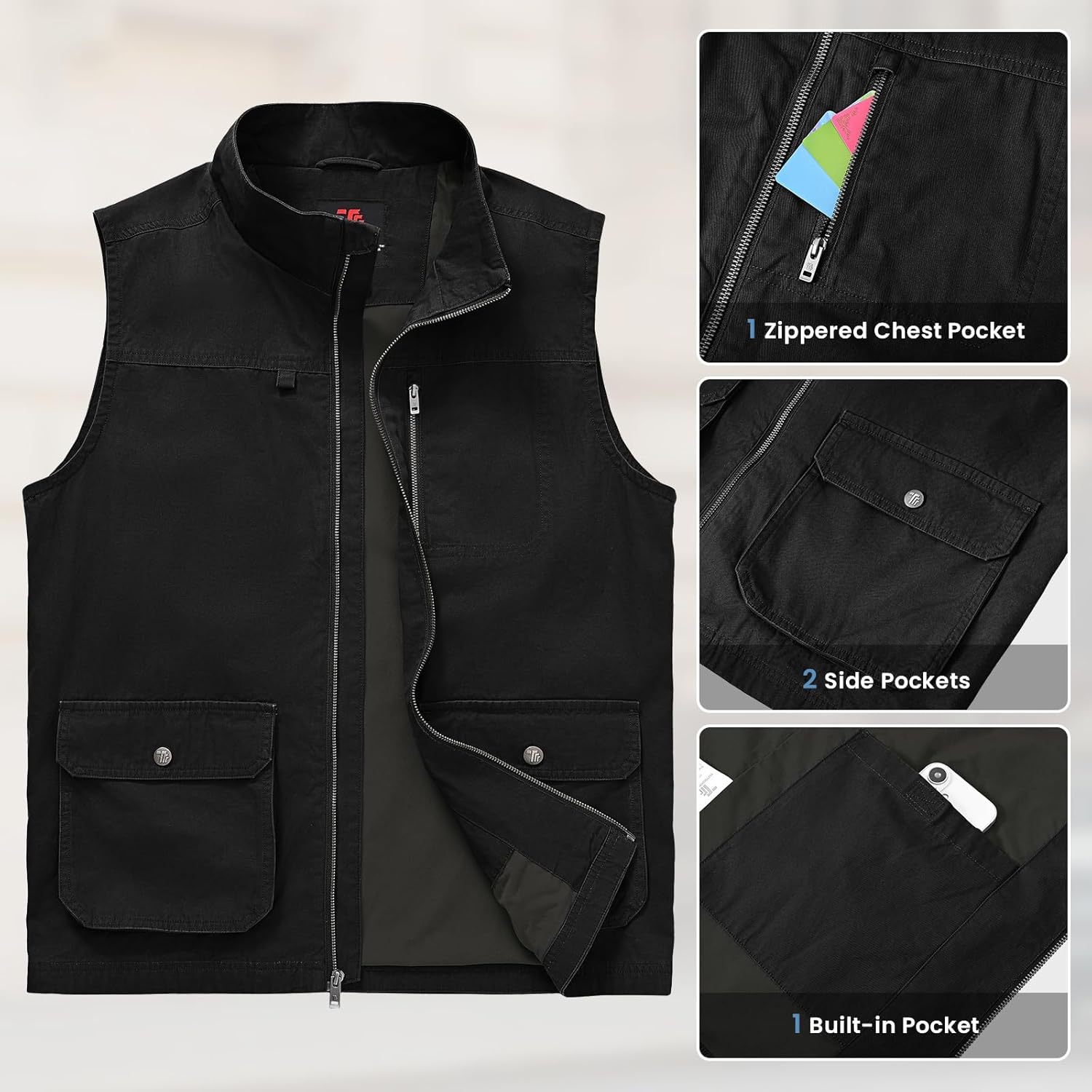TBMPOY Men's Lightweight Vest Cotton Stylish Sleeveless Travel Casual Work Canvas Outerwear Utility Jacket Fishing Hiking
