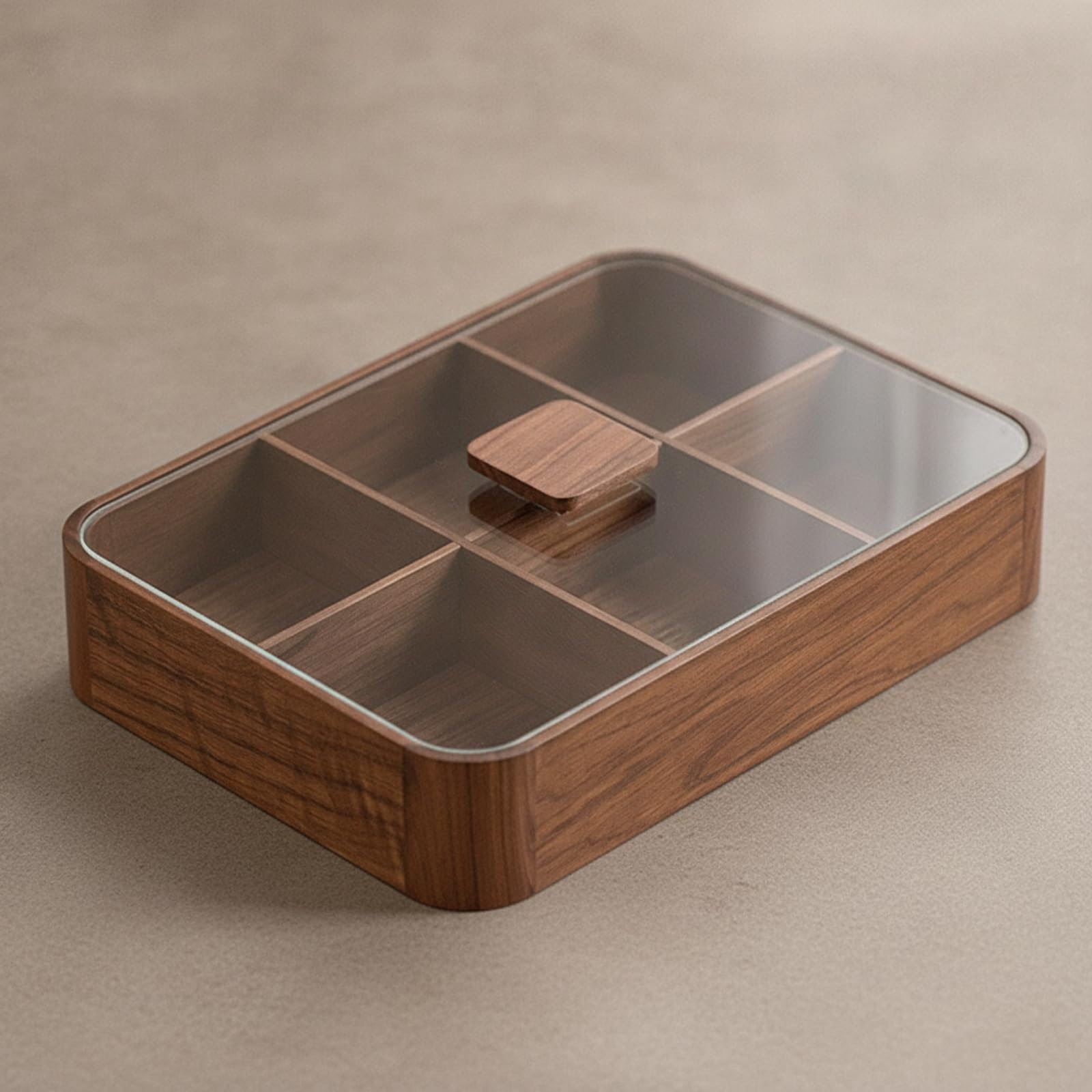 Contenedor de Snacks Caja Organizadora Bote Dispensador Recipiente de con Tapa de Vidrio Templado para Servir Invitados Adecuado para Sala de Estar, Nueve Compartimentos
