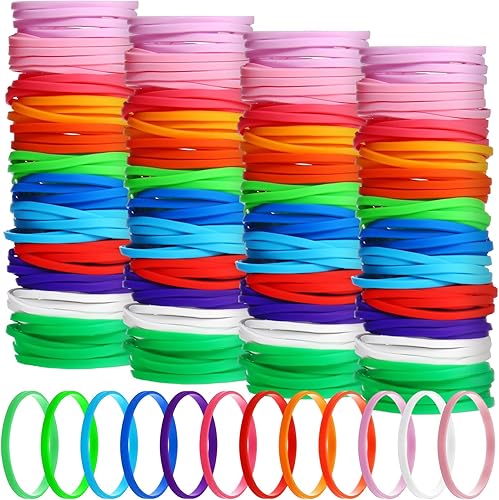 Miniatura 1 de Libima 240 pulseras de la amistad de silicona de neón a granel de color sólido, pulseras de goma en blanco elásticas para el día de San Valentín,