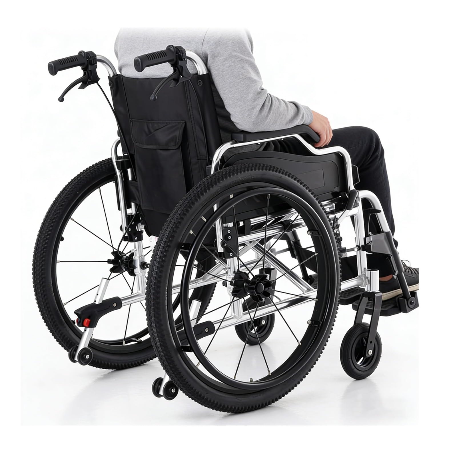 Silla de Ruedas Deportiva Manual Plegable,Ultraligera de Aleación de Aluminio, Extracción con un botón,Silla De Transporte De Ruedas Grandes De Ocio,Transporte Fácil