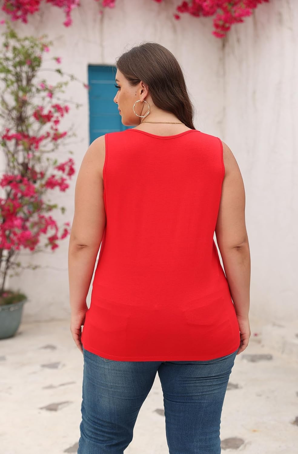 Women's Plus Size Henley Tank Tops Button Down Sleeveless Shirt Summer Tunic T-Shirts - Image 3