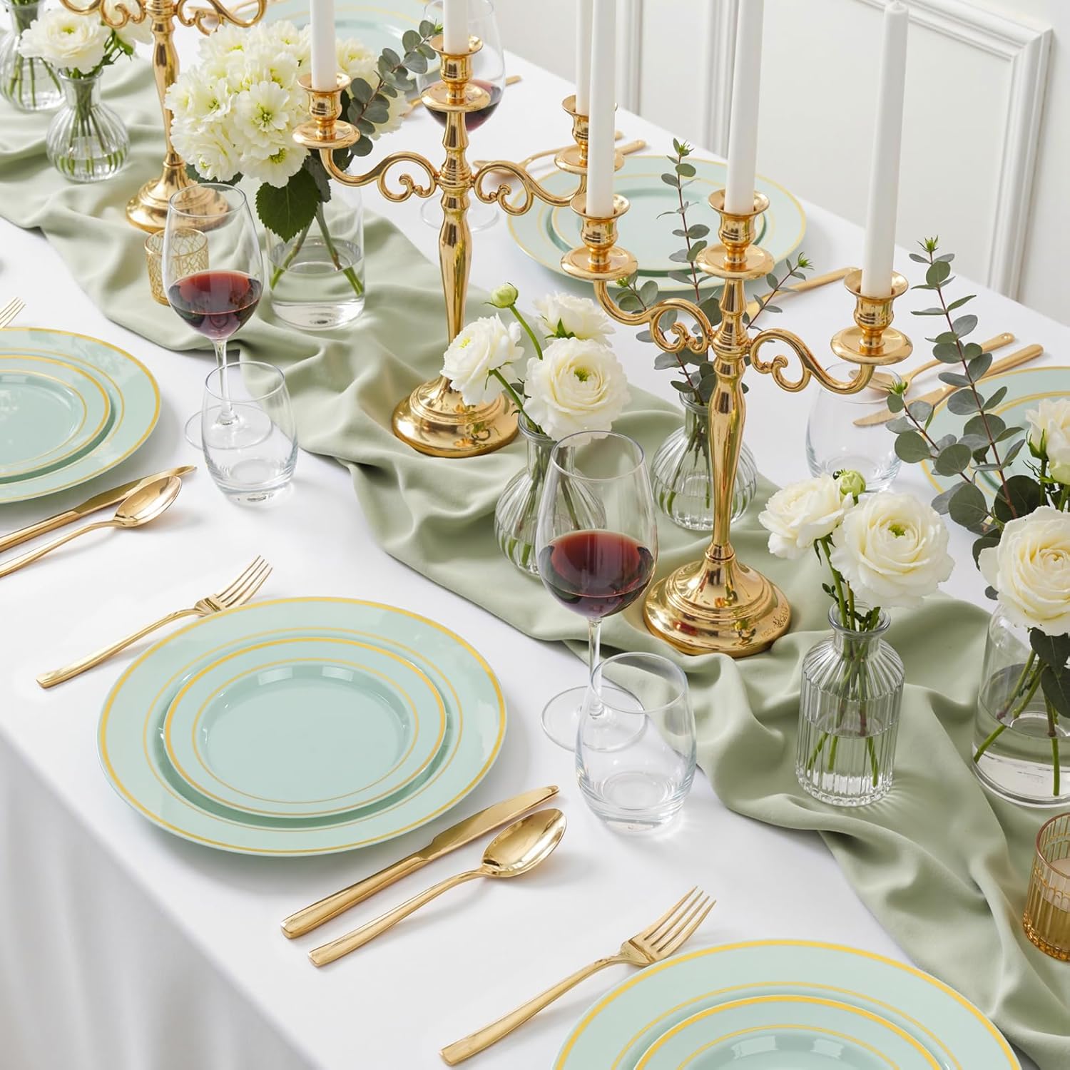 NOCCUR 200PCS Sage Green Plastic Plates for 100 Guests - Include 100PCS 10" Dinner/ 100PCS 7" Dessert Plastic Plates Heavy Duty - Ideal for Wedding&Party