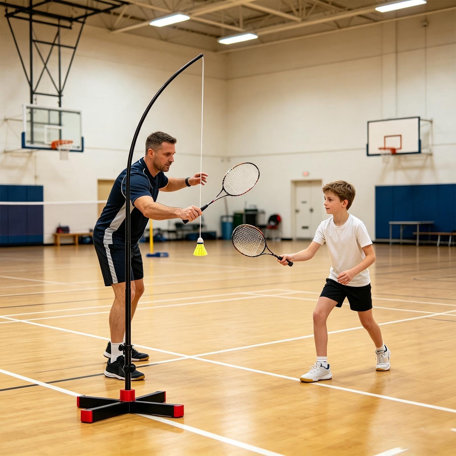 Allenatore Di Badminton A Rimbalzo Automatico Portatile Pieghevole Con | Strumento Di Auto-Allenamento Per Badminton Per Interni Esterni Casa Giardino Adulti Bambini Principian