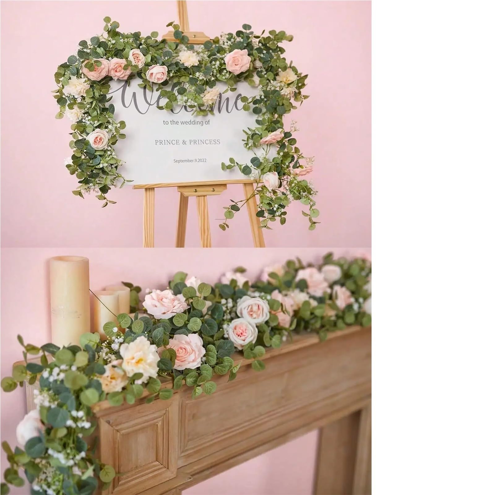 piante finte 1 pz 5.9FT Artificiale Eucalipto Vite Falso Rosa Fiori Gypsophila Ghirlanda for La Cerimonia Nuziale Festa A Casa Mestiere di Arte Runner Decor per decorazione(GRAY)