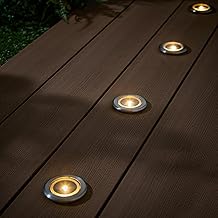 Lights4fun Set of 4 Solar Recessed Patio Lights Solar Powered Warm White LED Spring Summer Outdoor Balcony Garden Decoration Silver H 2 cm x Diameter