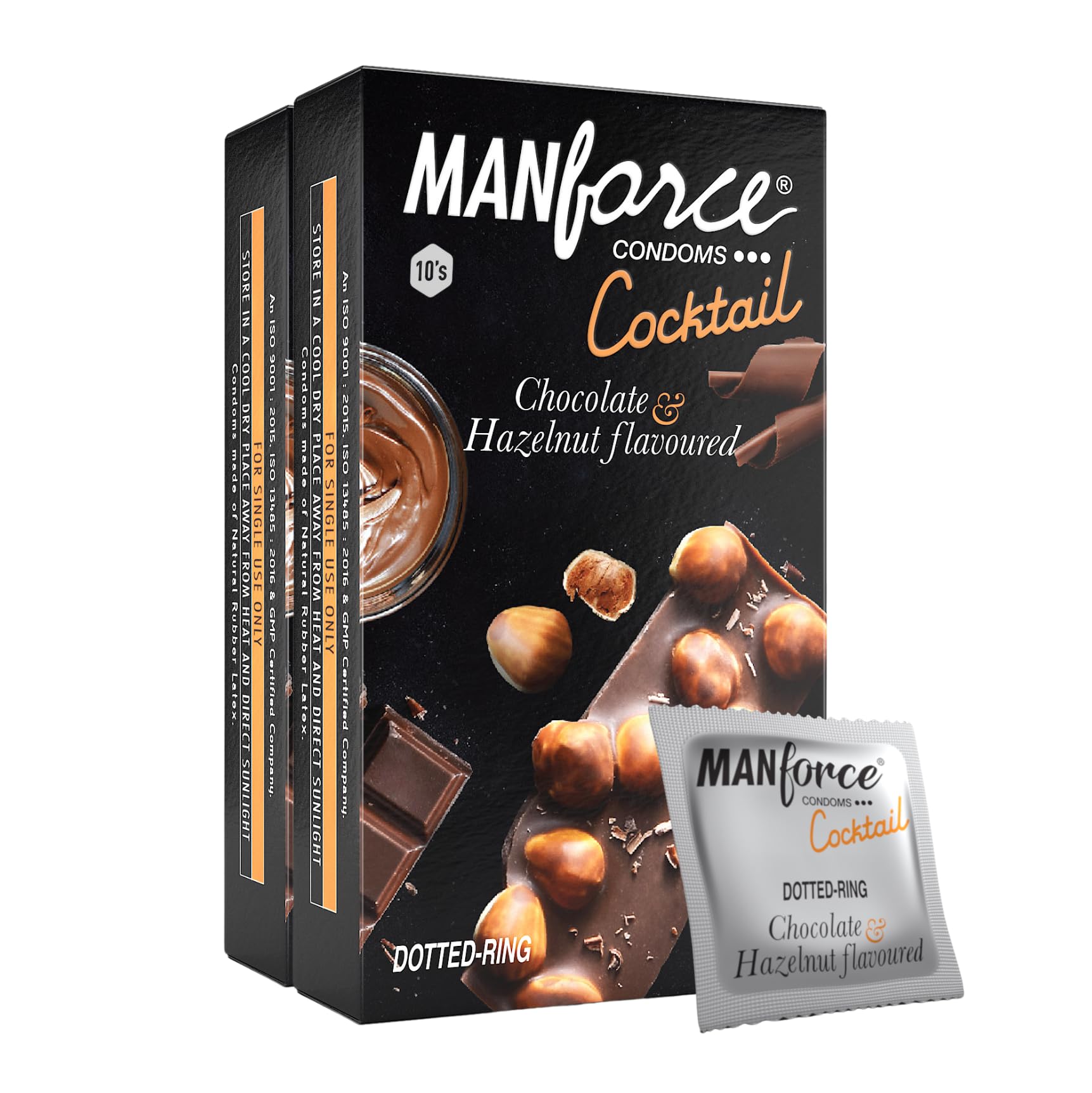 Manforce Cocktail Chocolate & Hazelnut Flavoured Condoms for Men| 20 Count (Pack of 2)| With Dotted Rings| Lubricated Latex Condoms