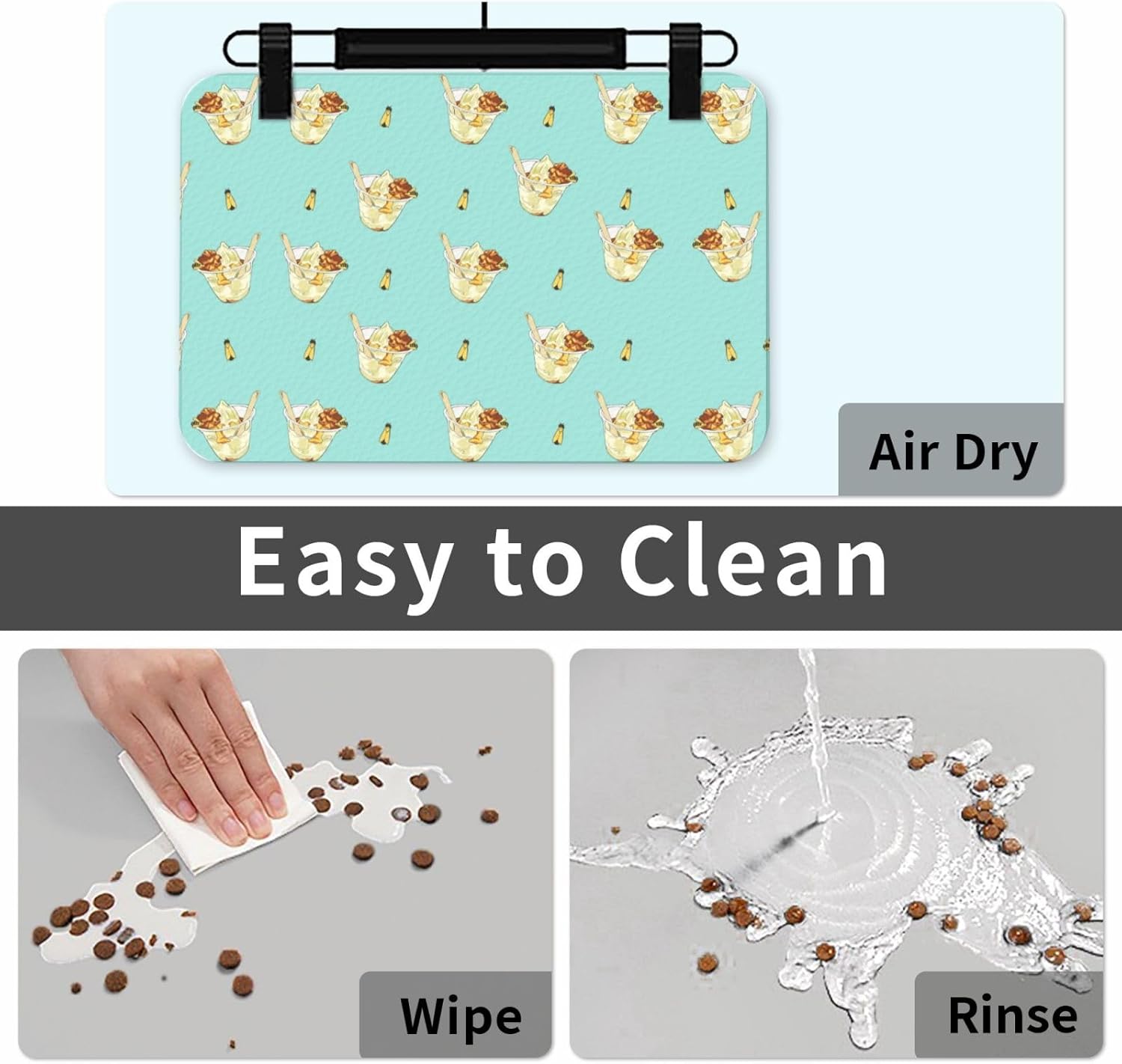 40x60cm Pet Absorbent Feeding Mat - Honey Sundae Print Leather Non-Slip Placemat, for Dog Cat Food and Water Bowl Pads