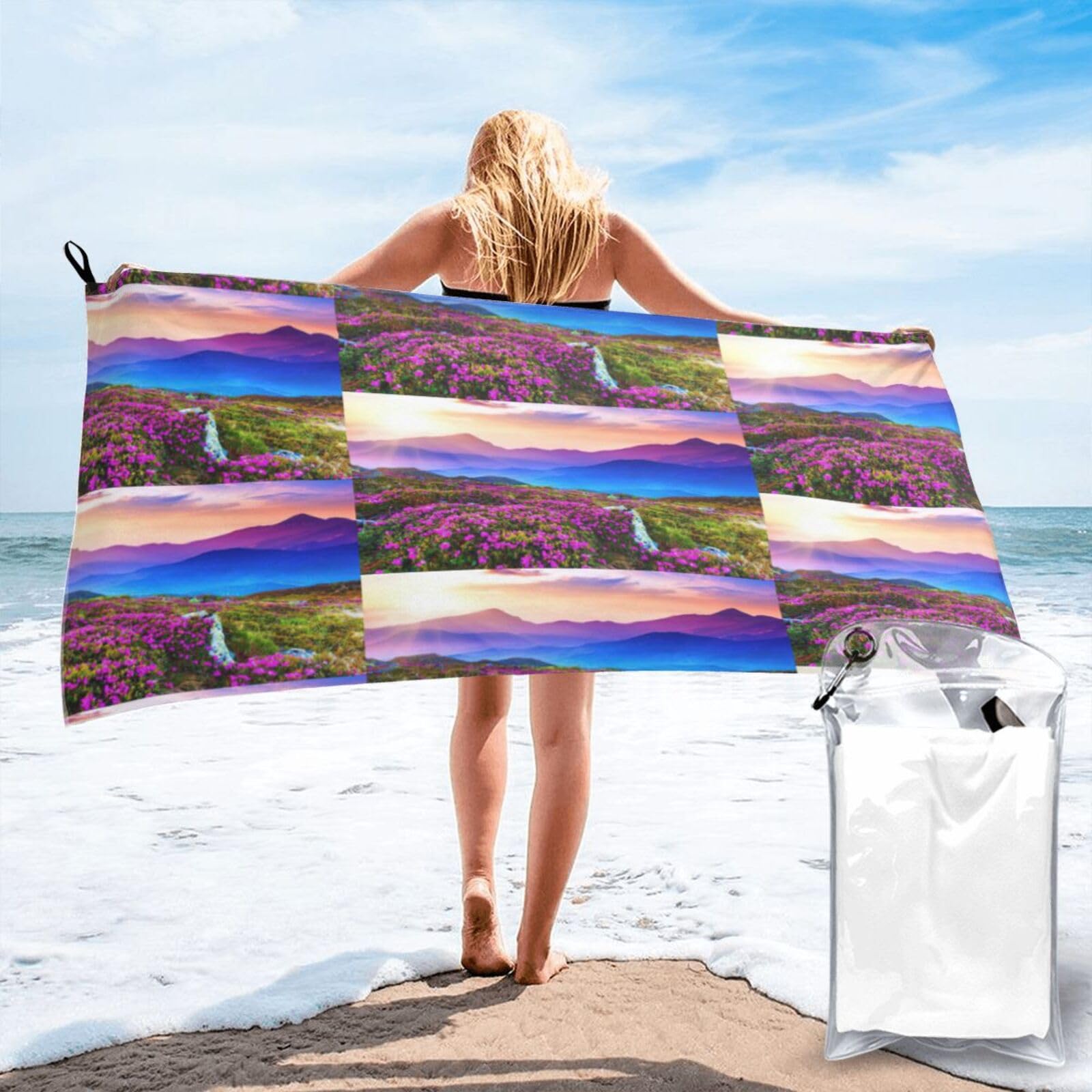 FHIZOAL Mountain Floral Landscape Quick Dry Towel Microfibre Towel Super Absorbent Ultra Compact Gym Sports Beach Camping Travel