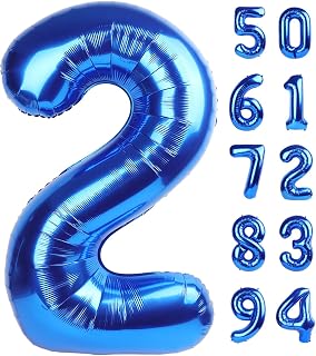 Navy Blue 2 Balloon, Number Balloon 40 Inch, Two Number Birthday Decorations, Second 2nd Birthday Party Supplies, Number 2
