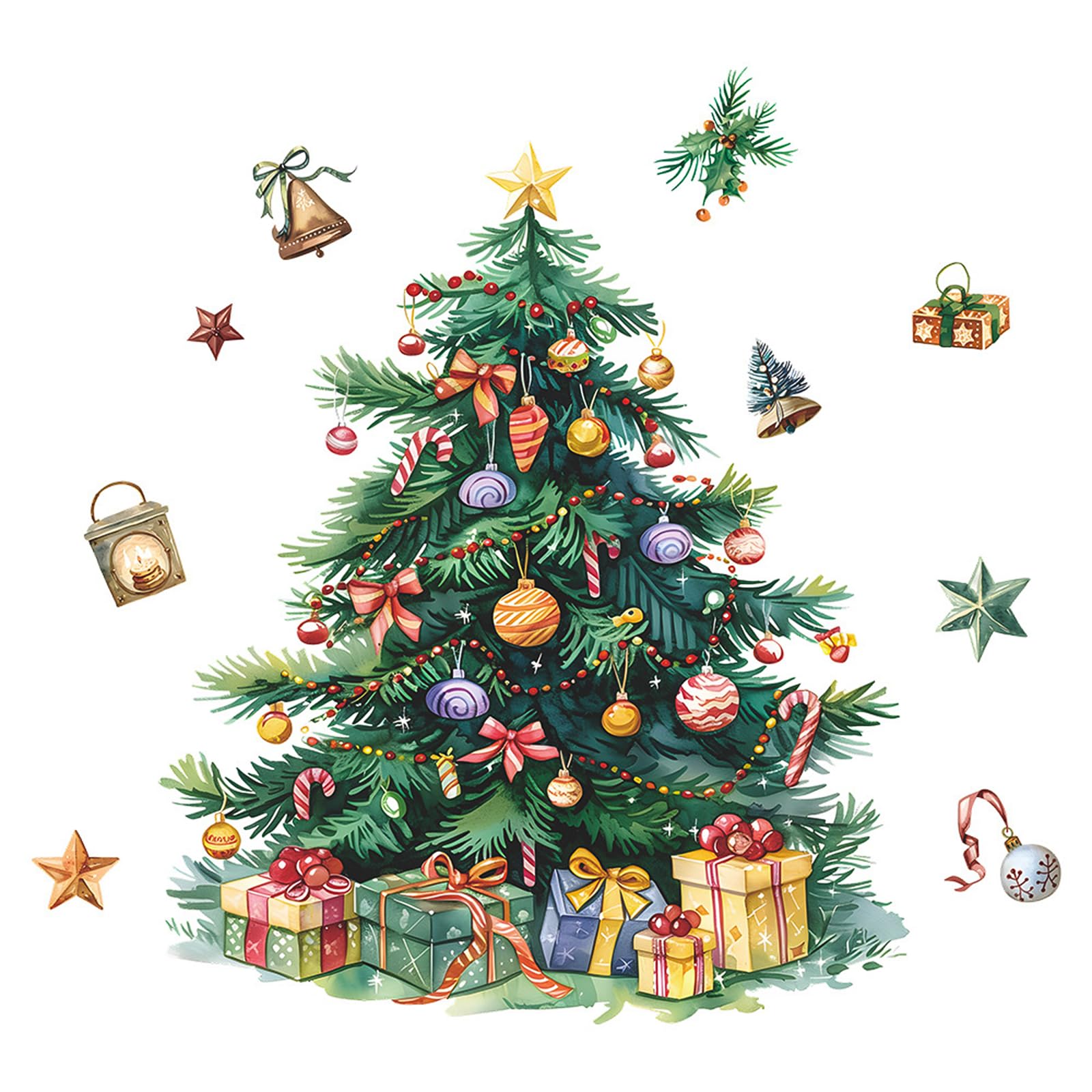 Autocollant mural sapin de Noël vert repositionnable pour décoration de fête