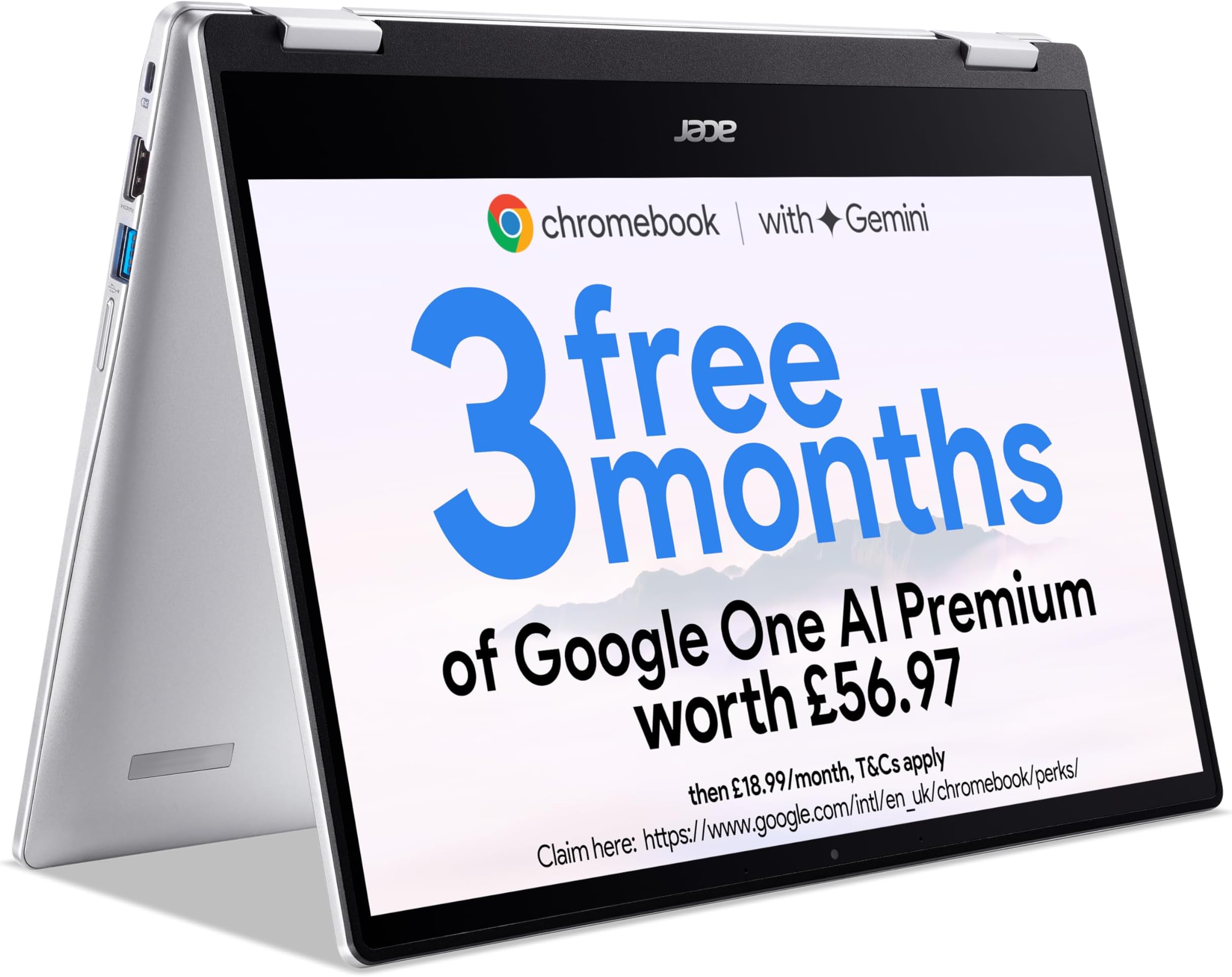 Acer Chromebook Spin 314 CP314-1H Convertible Laptop - Intel Celeron N4500, 4GB, 64GB eMMC, Integrated Graphics, 14-inch Full HD Touchscreen, Google Chrome OS, Silver