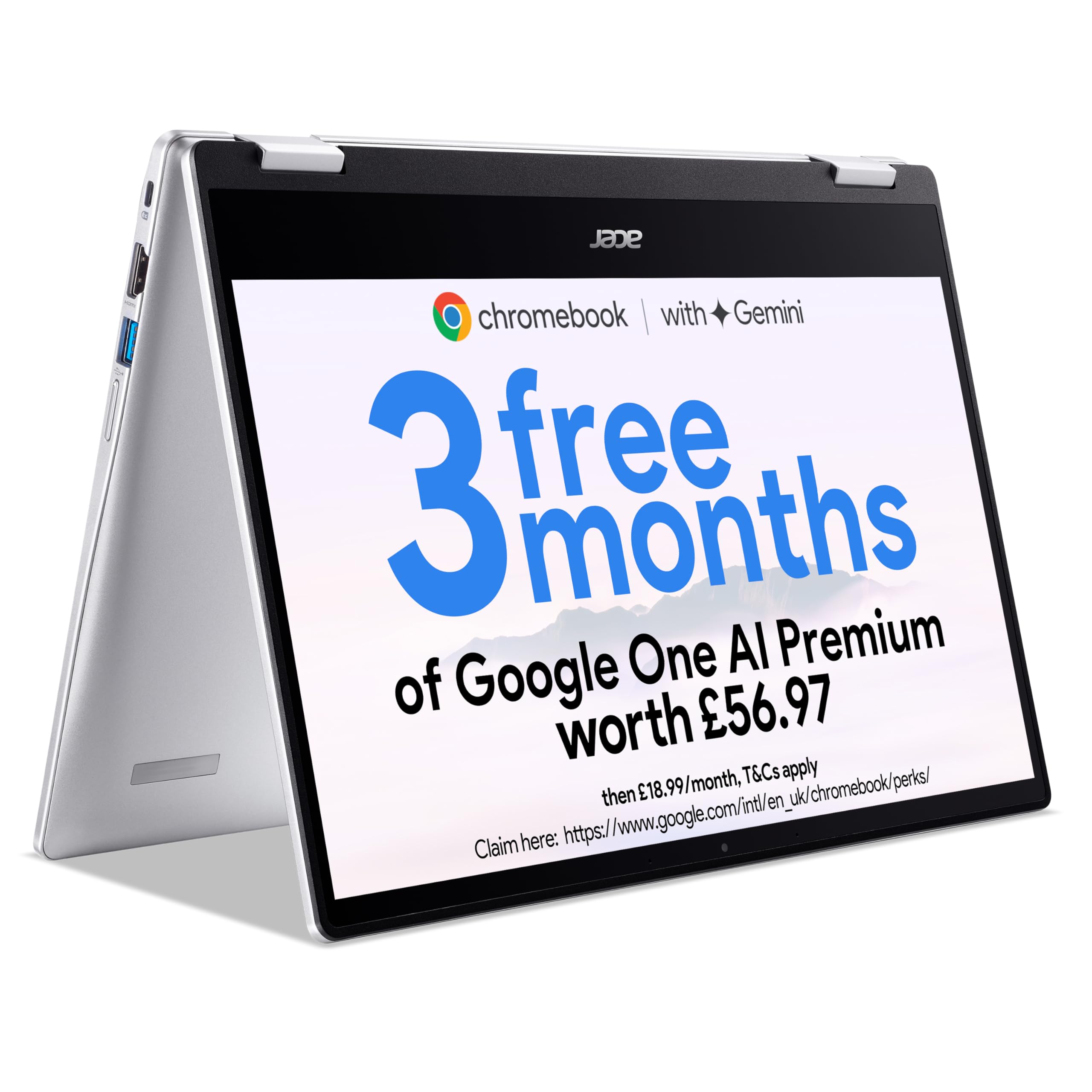 Acer Chromebook Spin 314 CP314-1H Convertible Laptop - Intel Celeron N4500, 4GB, 64GB eMMC, Integrated Graphics, 14-inch Full HD Touchscreen, Google Chrome OS, Silver