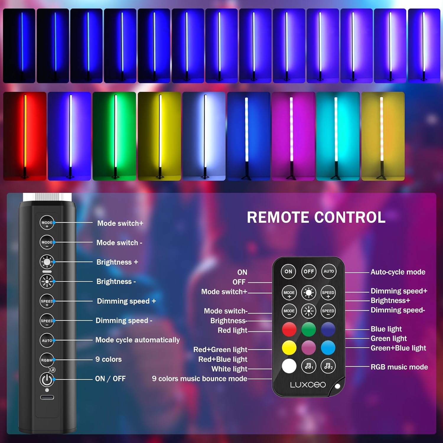 4Pack RGB Tube Light Bar with Stand, 5000mAh Battery Powered LED Video Light Wand Handheld Color Neon Tube Lights Stick for Stage DJ Dance Club Party Photography Studio Lighting