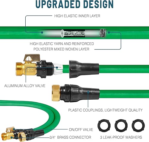 Miniatura 3 de Manguera de jardín expandible de 50 pies con núcleo de látex de 4 capas y accesorios de latón macizo de 34 pulgadas, tubo de manguera de agua