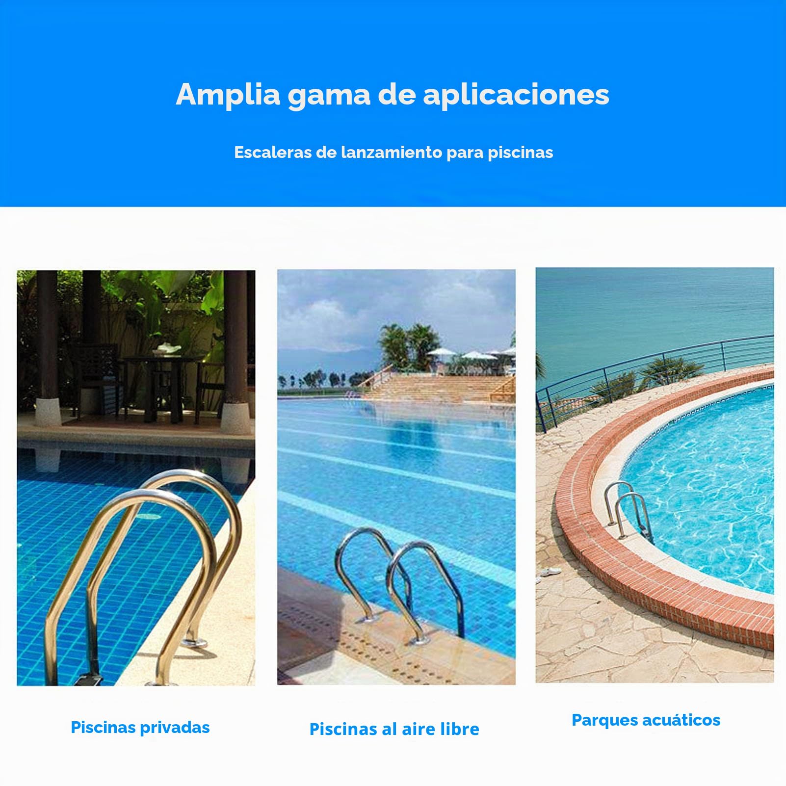PINFU Barandilla para Piscina Barandilla de fácil Montaje con Placa Base, barandilla de Acero Inoxidable 304 para Escalera de Piscina Barandilla para Piscina | Acero Inoxidable 304, Resistente a la corrosión, Placa base estable, Para escaleras de piscina,
