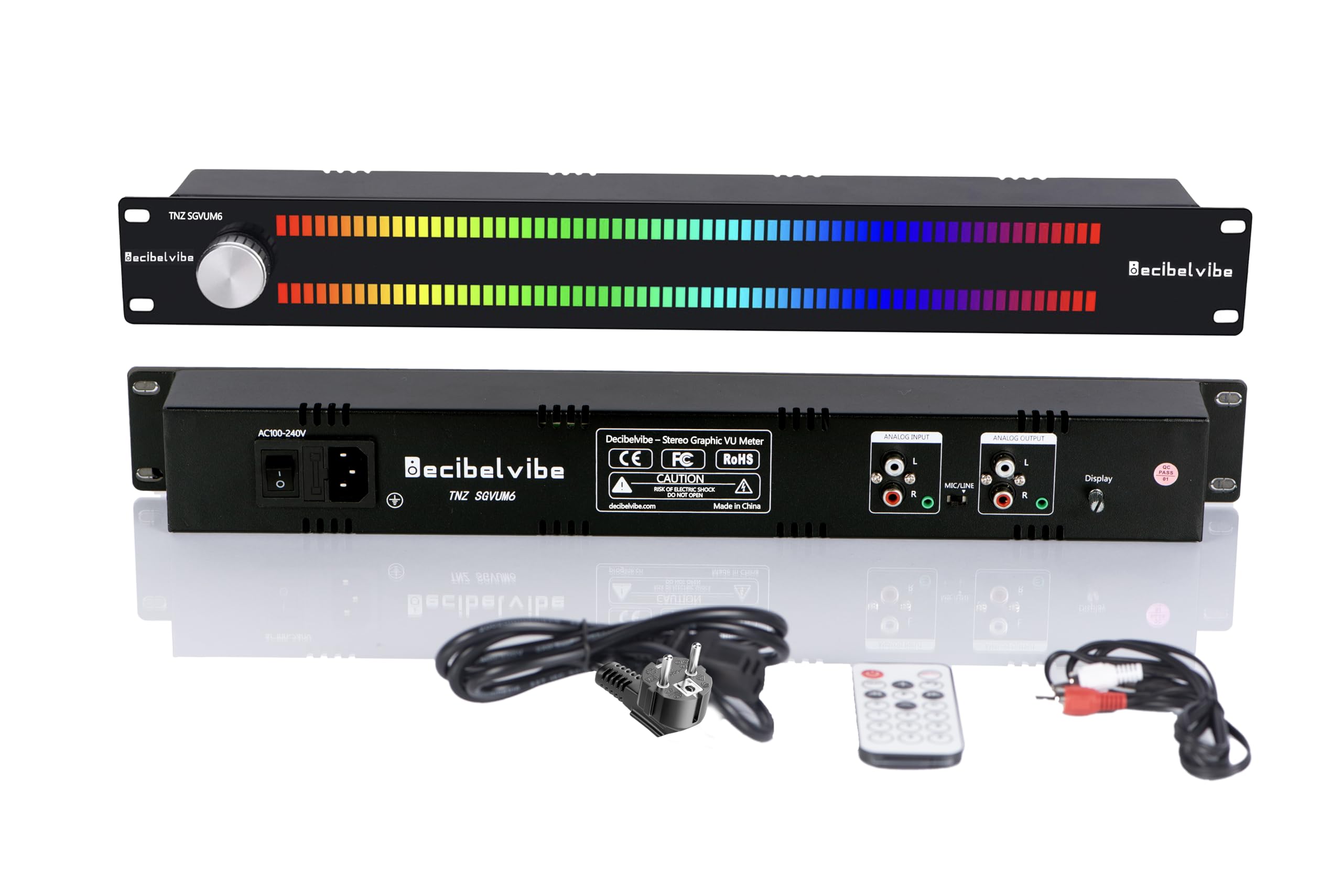Decibelvibe TNZ SGVUM6 - VU-Mètre avec entrée/Sortie RCA-Jack 3.5, entrée sans Fil Via Microphone Intégré, 19 Couleurs, pour Systèmes Audio HiFi, Home Cinéma, Sono Professionnelle, DJ (Argent)