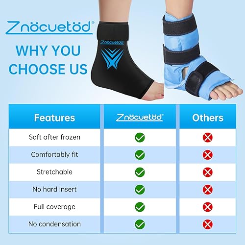 Miniatura 3 de Bolsa de hielo de tobillo para hinchazón, gel reutilizable para talón de pies, paquete de hielo para lesiones esguinces, compresión de calcetines de