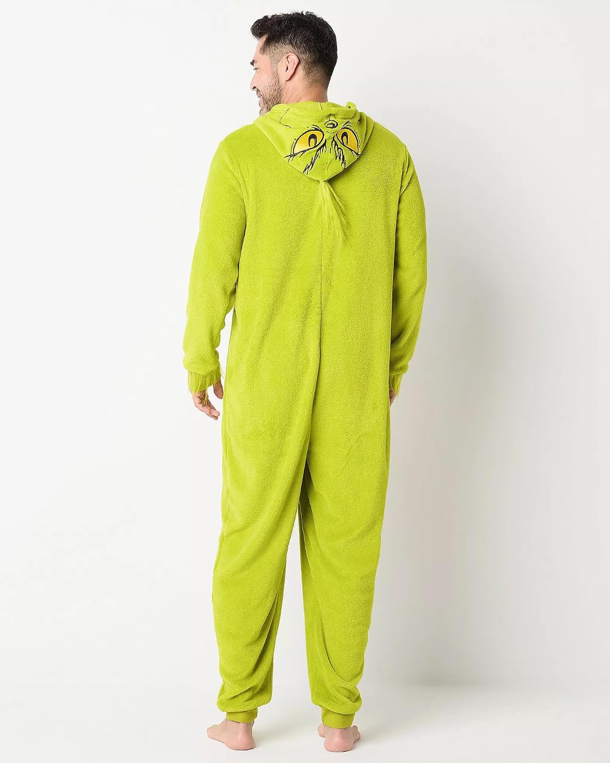 MJC The Grinch Union Suit Men's Merry Grinchmas Zip Up Plush Hooded One Piece Loungewear
