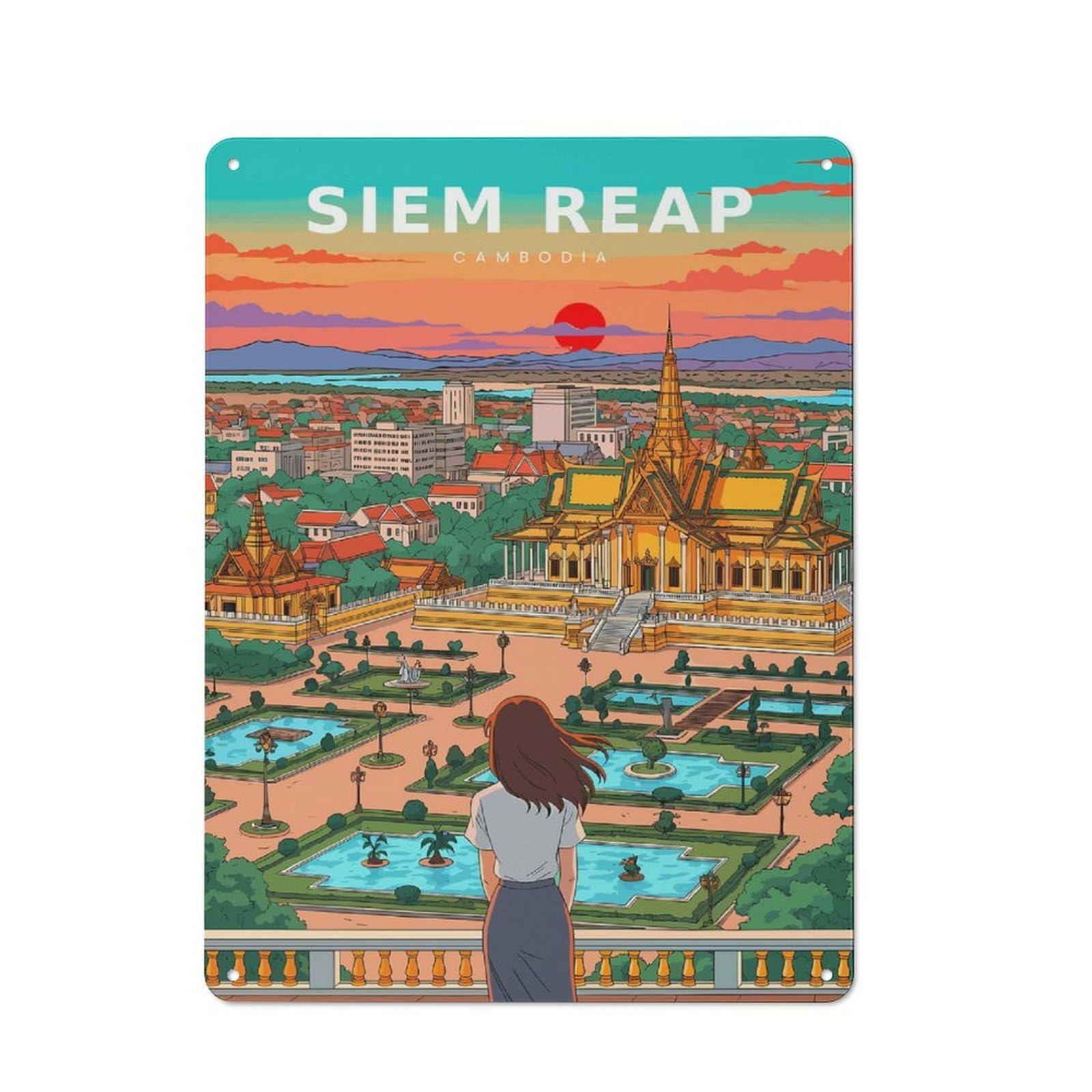 Junmoney Style-16 Siem Reap Cambodia Travel Tin Wall Sign 40X30cm, Retro Novelty Wall Art For Bedroom, Kitchen, Office Or Living Room