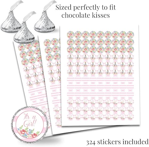 Miniatura 3 de Kit de calcomanías para baby shower de Little Rabbit Girl, 429 piezas. Incluye 60 calcomanías circulares de 2 pulgadas para recuerdos y bolsas de