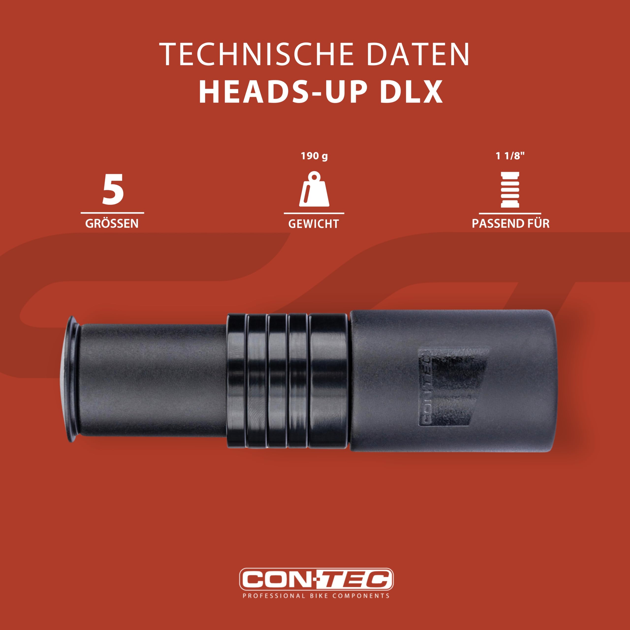 CONTEC Fahrrad-Gabelschaftverlängerung Heads-Up DLX, Lenkererhöhung für 1 1/8" Ahead-Gabel, 5 Spacer, Aluminium, 67 mm höhenverstellbar, robust