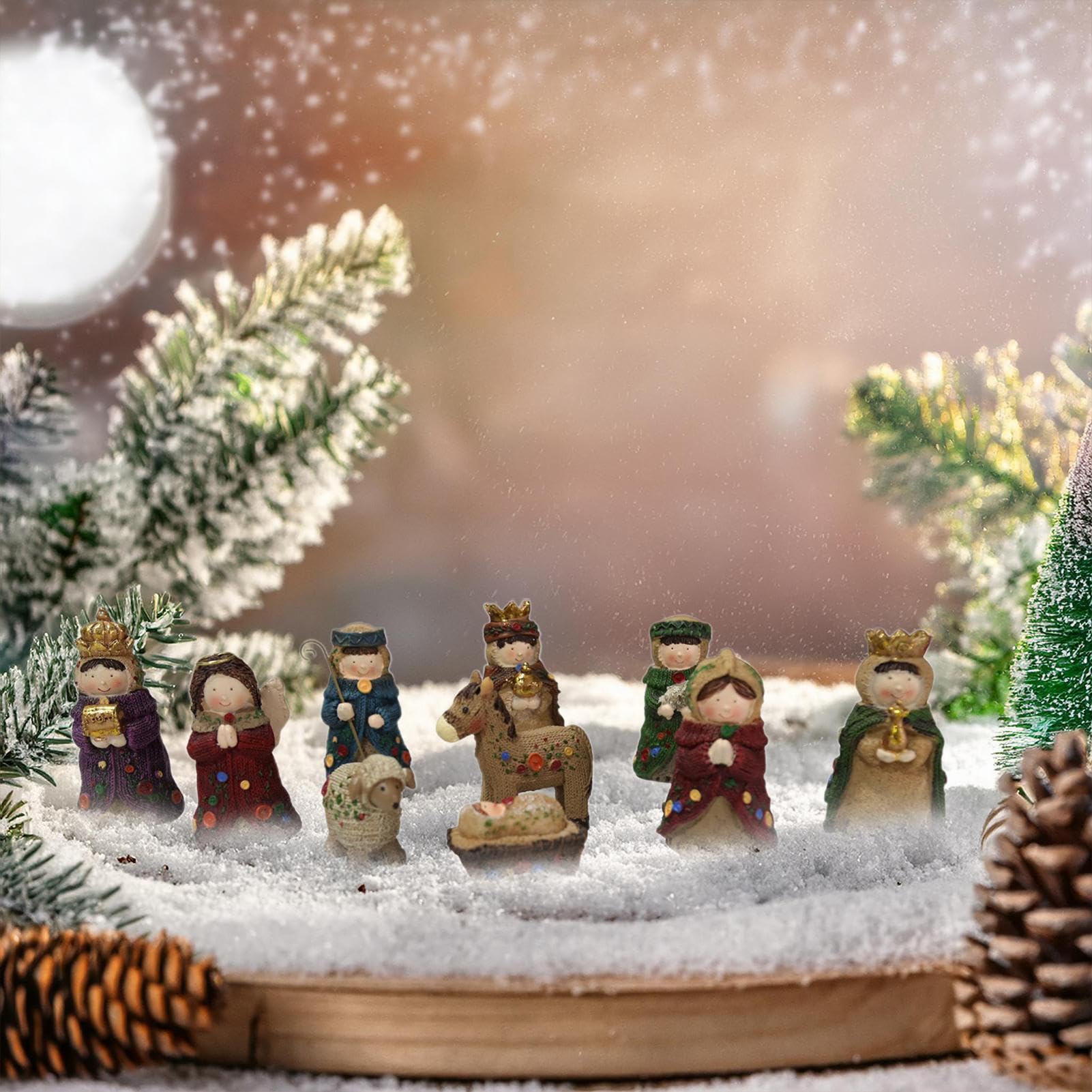 Krippe der Krippe für den Innenbereich - 10 Stück Figuren aus Harz | Statuen für die Krippenszene - für Innendekorationen zu Weihnachten im Haus auf Schreibtisch