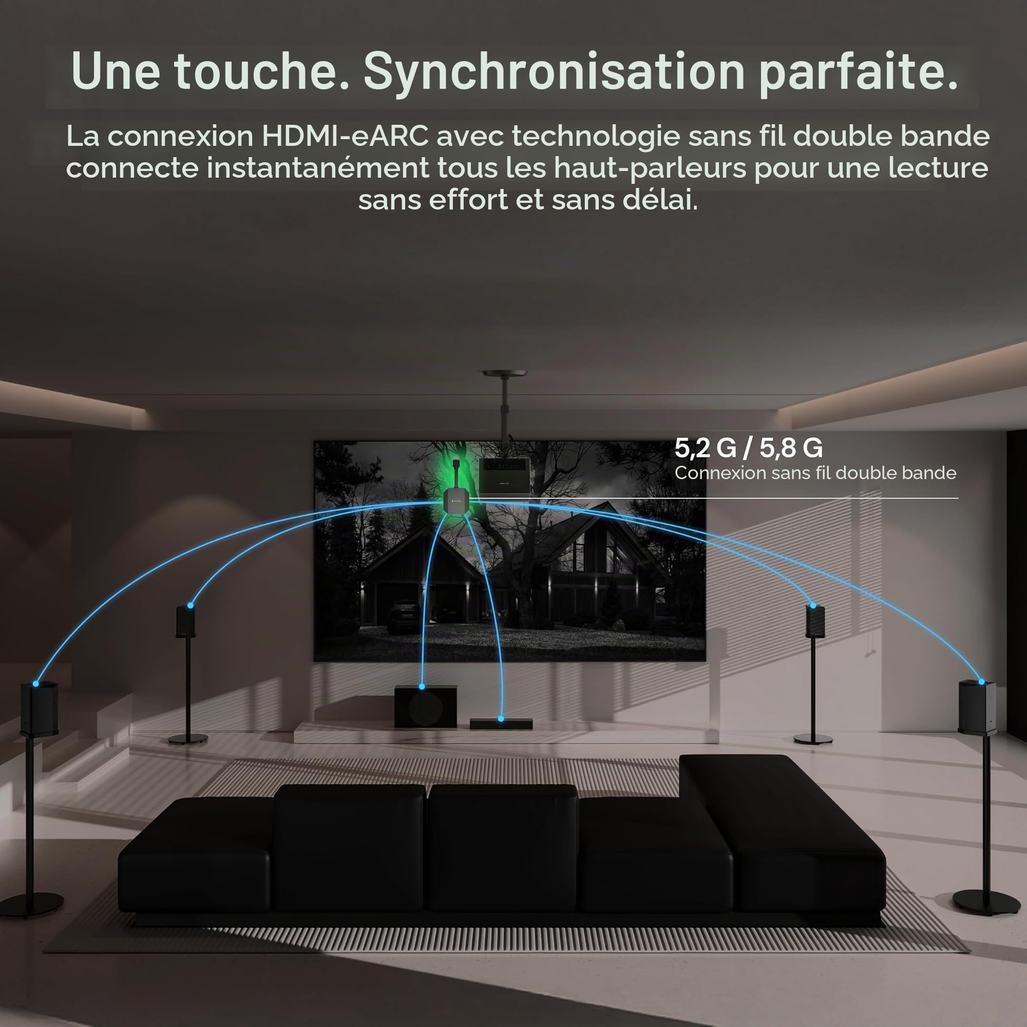 Valerion Enceinte Centrale sans Fil ThunderBeat, Puissance 120 W, Amélioration Vocale Adaptative, Latence Ultra-Faible < 30 ms, Système Audio Home Cinéma (Système Surround Requis)