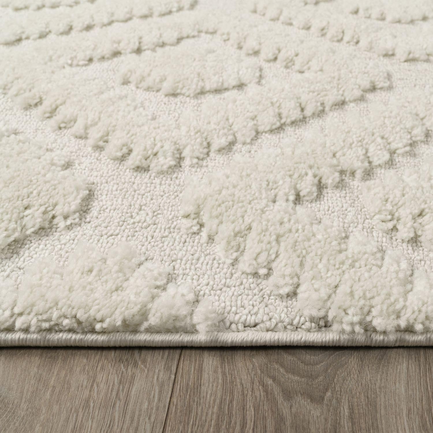 TT Home Wohnzimmer Teppich Hochflor Langflor Schlafzimmer Boho 3D Skandi Design Modern Unifarben, Farbe:Weiß Creme, Größe:200x280 cm
