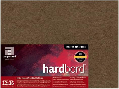 Ampersand Art Supply Hardboard Wood Painting Panel Museum Series Hardbord, 12" x 16", 1/8 Inch Flat Profile