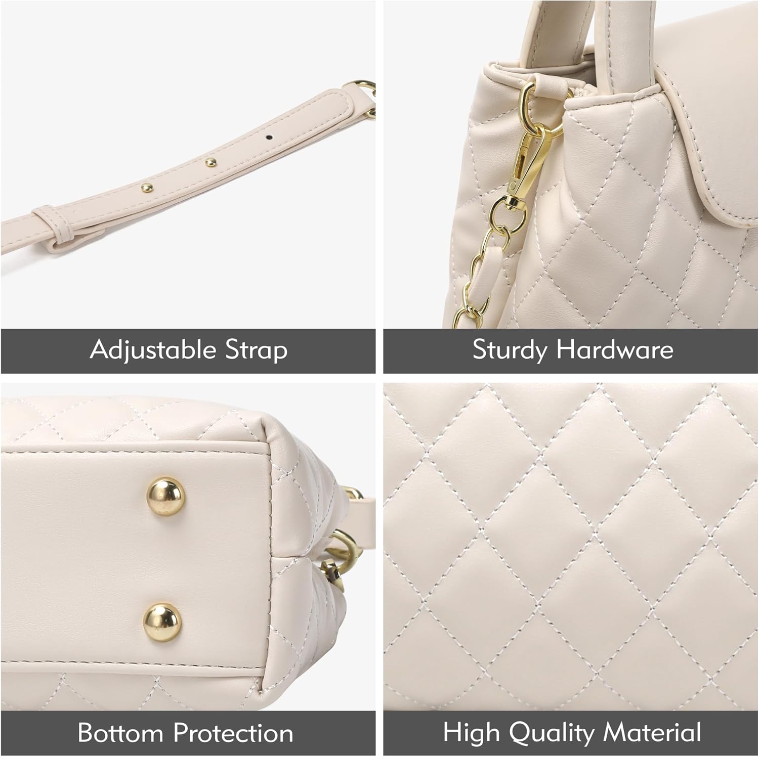 Small Quilted Crossbody Purse for Women, Faux Leather Top Handle Bag with Chain Strap, Elegant Mini Handbag for Daily Use - Image 8