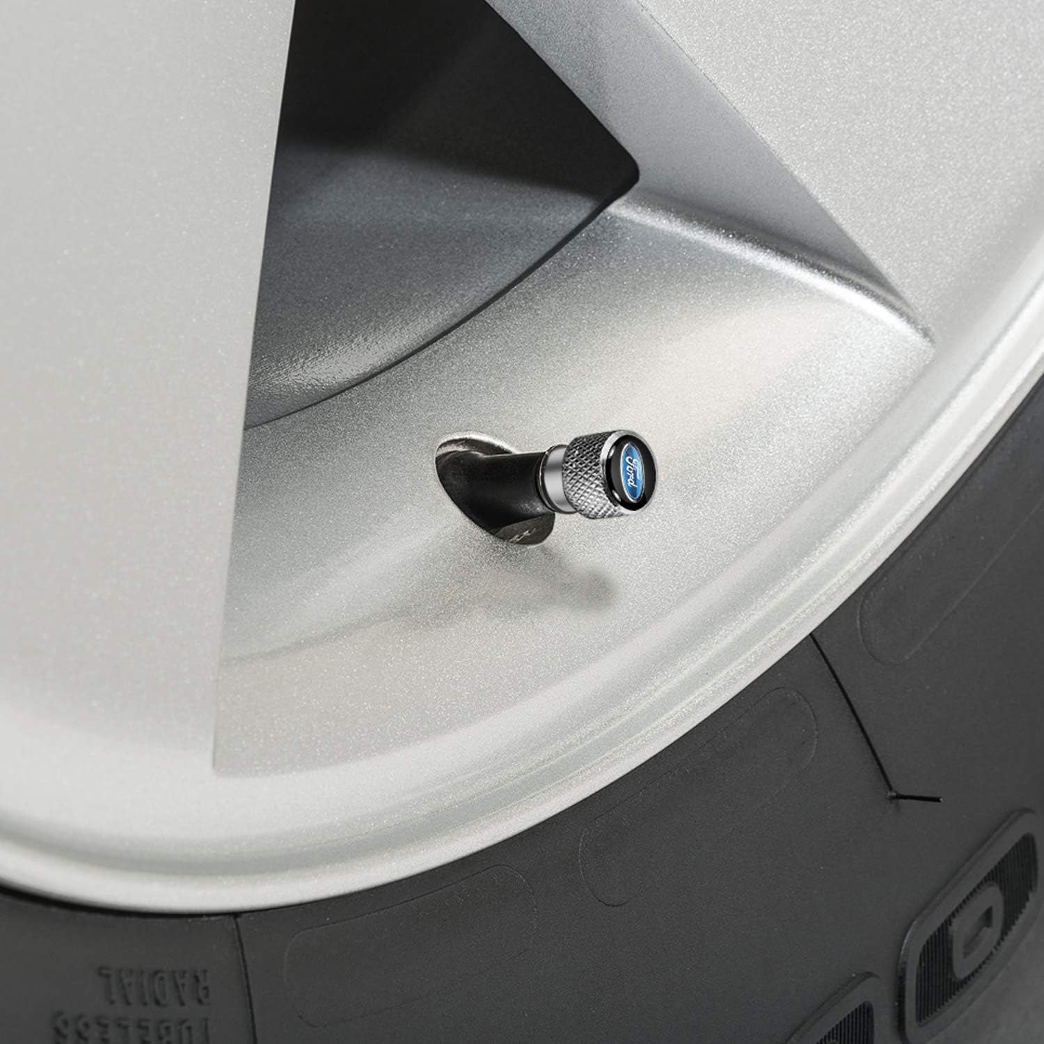 iPick Image for Ford Thunderbird in Black on Silver Easy-Grip Aluminum Tire Valve Stem Caps