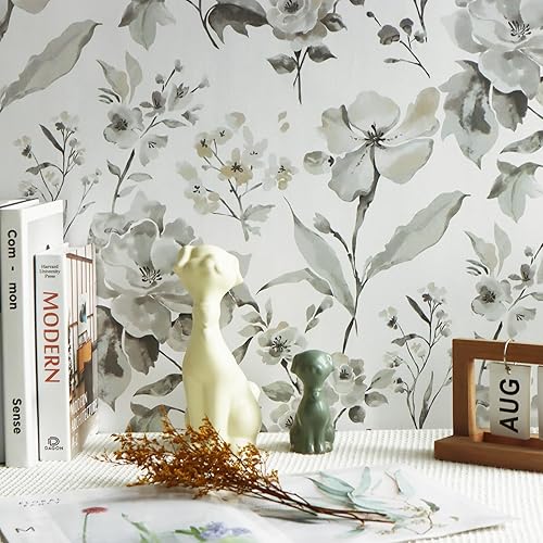 Papel tapiz de tinta blanca y negra, papel tapiz de 16.1 x 393.7 pulgadas, papel de contacto floral de vinilo autoadhesivo extraíble, papel tapiz de