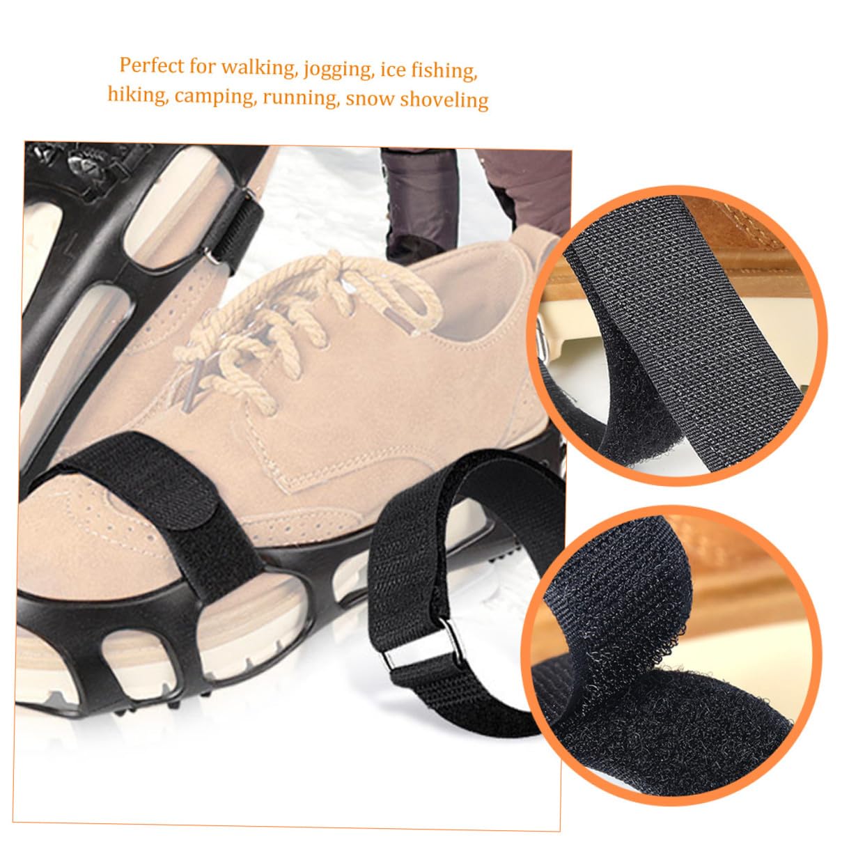 Cinturini Antiscivolo 4pezzi per Scarpe in Nailon e Metallo Regolabili e Pieghevoli per Trekking e Jogging su Ghiaccio e Terreni Invernali